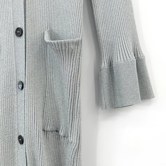 Apiece Apart Metallic Silver Long Sleeve Lightweight Rib Knit Duster Cardigan - Picture 3 of 6